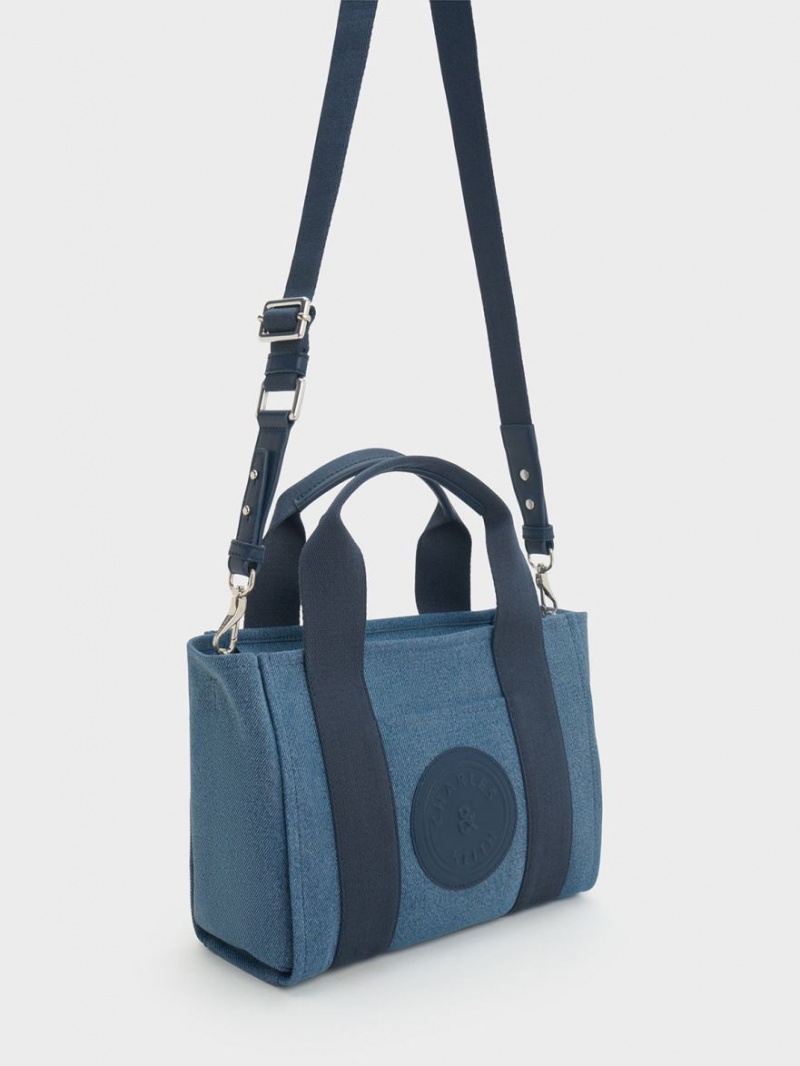 Charles & Keith Kay Denim Contrast-Trim Tote Veske Blå | FIJGH4673