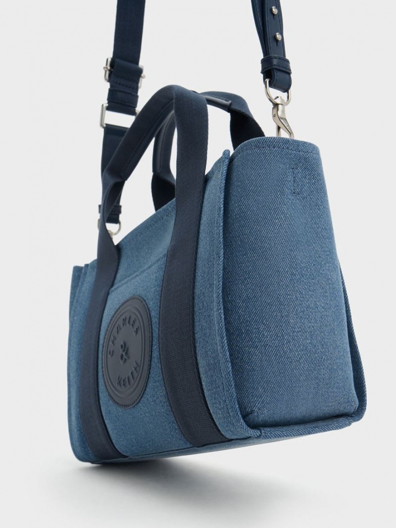 Charles & Keith Kay Denim Contrast-Trim Tote Veske Blå | FIJGH4673