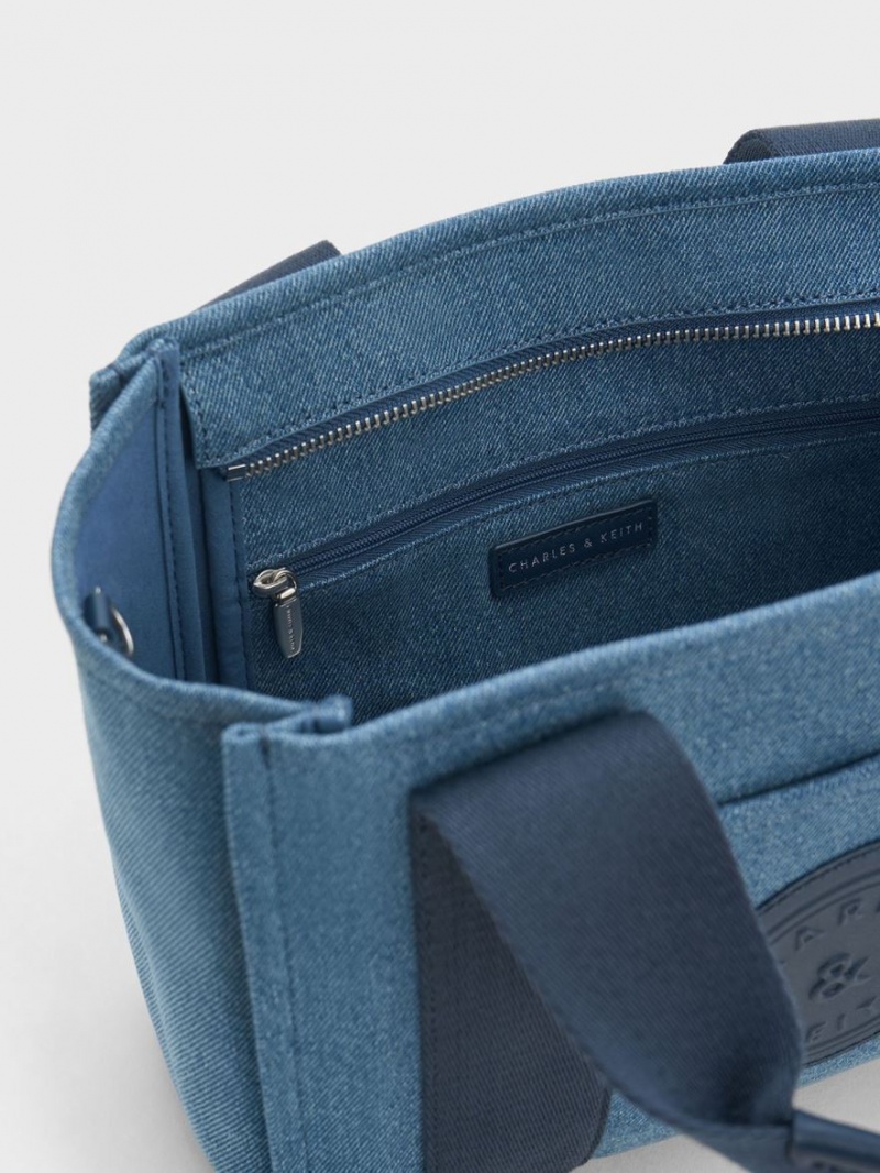 Charles & Keith Kay Denim Contrast-Trim Tote Veske Blå | FIJGH4673