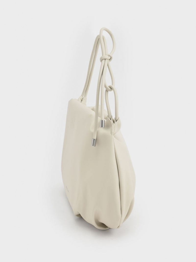 Charles & Keith Knotted Handle Hobo Veske Hvite | CLJHU4915