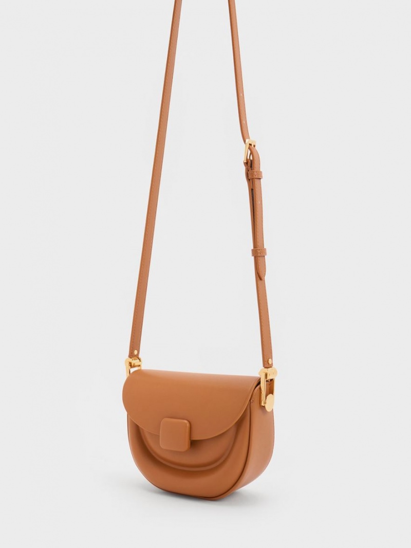 Charles & Keith Koa Half-Moon Sadelvesker Sjokolade | KNVXE3460