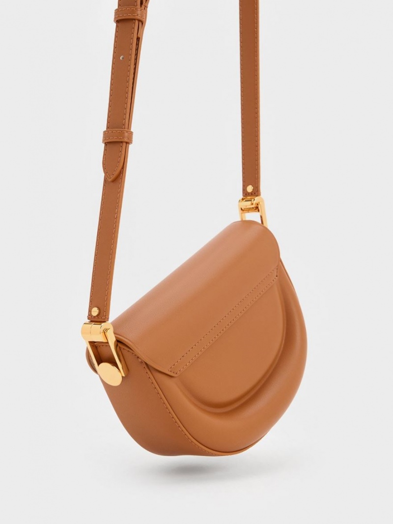 Charles & Keith Koa Half-Moon Sadelvesker Sjokolade | KNVXE3460