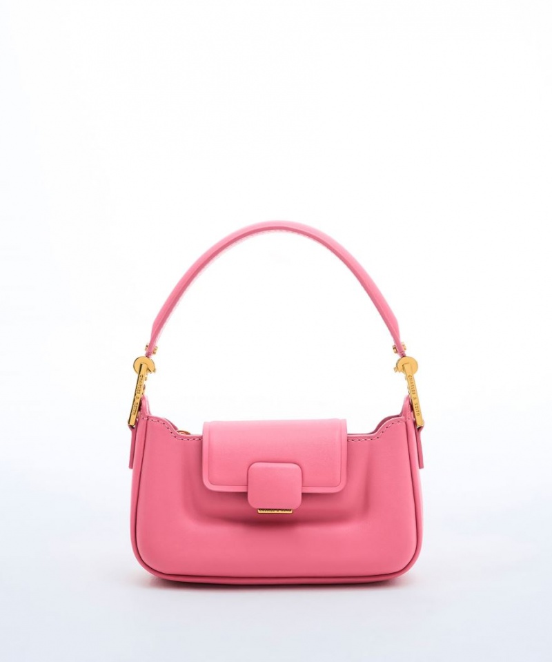 Charles & Keith Koa Lær Push-Lock Top Håndveske Rosa | JSIEH2857