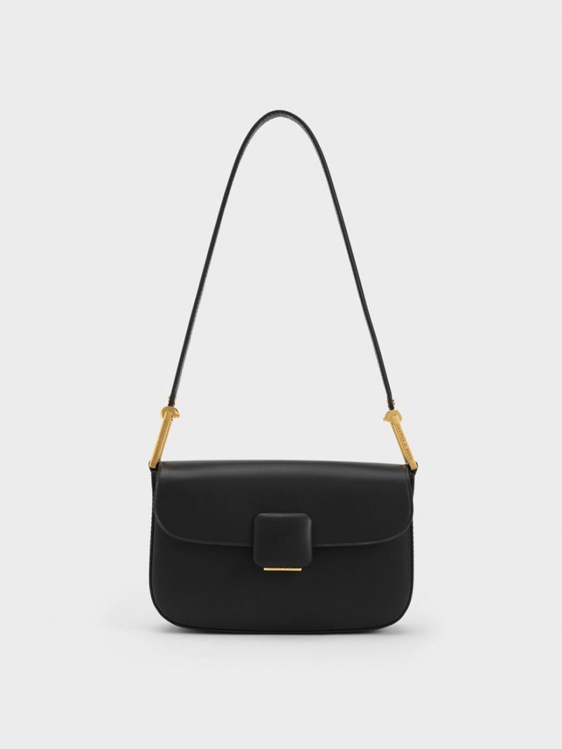 Charles & Keith Koa Square Push-Lock Skulderveske Svarte | TJMPN5784