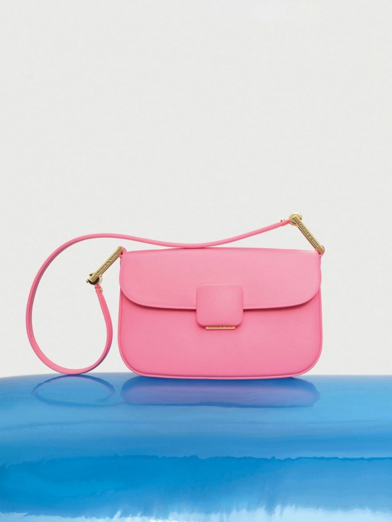 Charles & Keith Koa Square Push-Lock Skulderveske Rosa | SYUGA1953