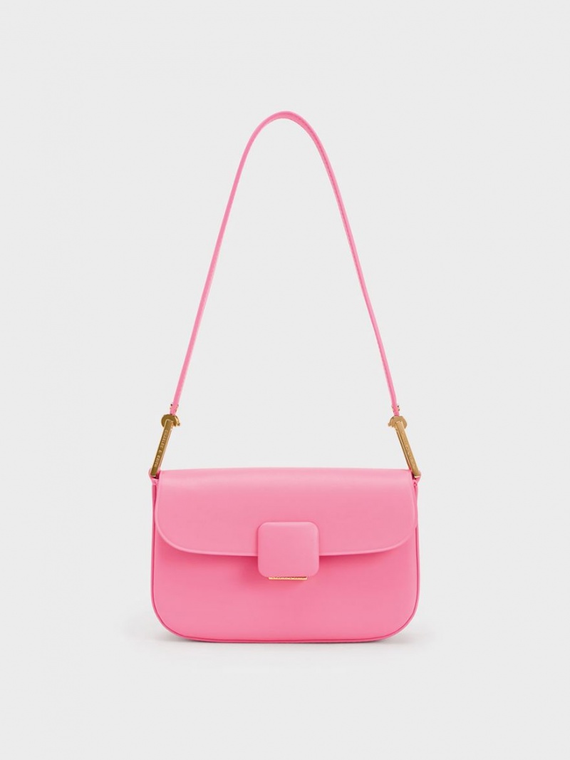 Charles & Keith Koa Square Push-Lock Skulderveske Rosa | SYUGA1953