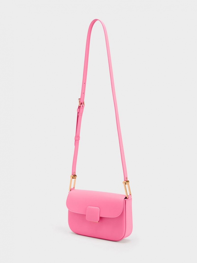 Charles & Keith Koa Square Push-Lock Skulderveske Rosa | SYUGA1953