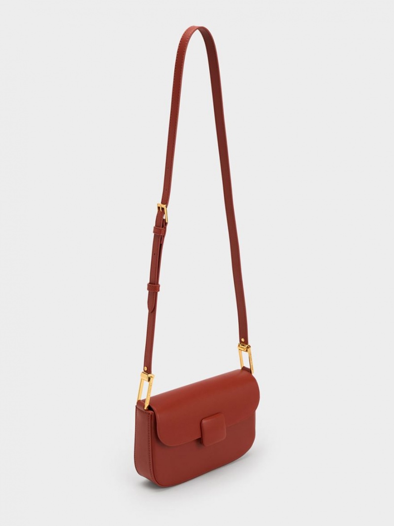 Charles & Keith Koa Square Push-Lock Skulderveske Mørke Rød | QPABT6103