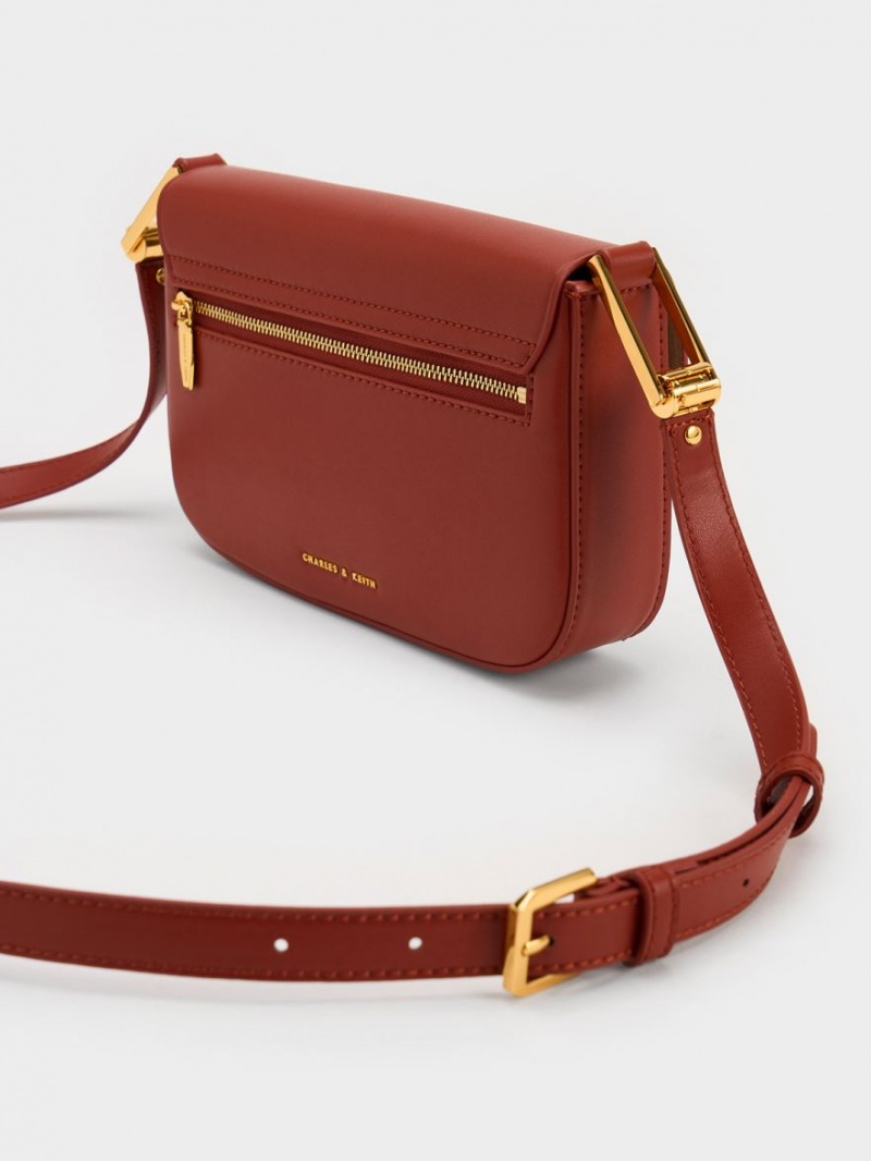 Charles & Keith Koa Square Push-Lock Skulderveske Mørke Rød | QPABT6103