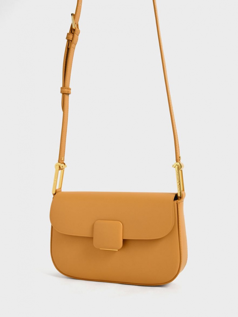 Charles & Keith Koa Square Push-Lock Skulderveske Oransje | GRLPV8045