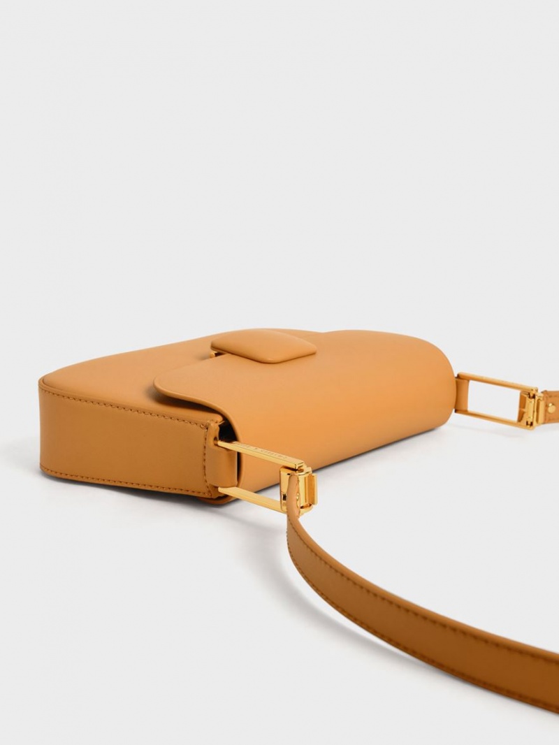 Charles & Keith Koa Square Push-Lock Skulderveske Oransje | GRLPV8045