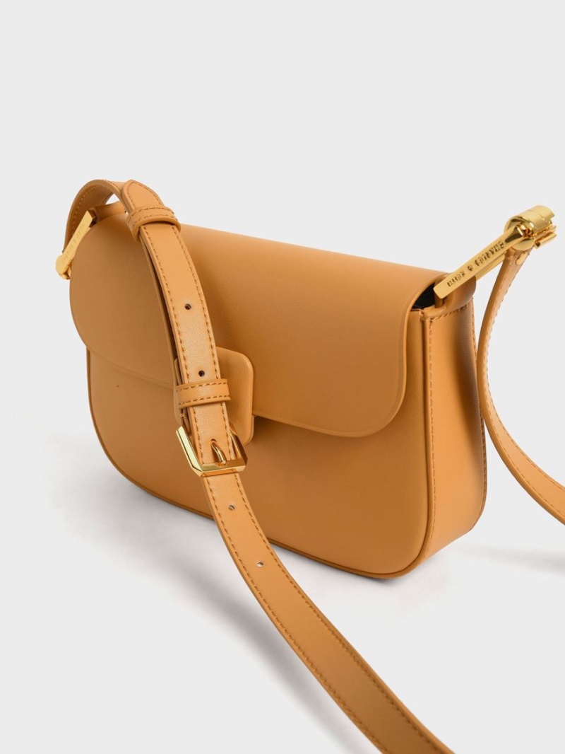 Charles & Keith Koa Square Push-Lock Skulderveske Oransje | GRLPV8045