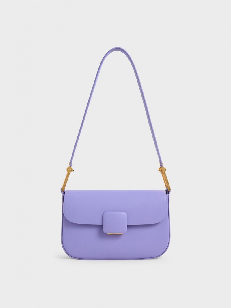 Charles & Keith Koa Square Push-Lock Skulderveske Lilla | VHUDS8192