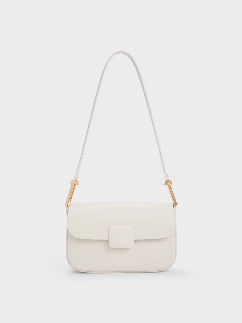 Charles & Keith Koa Square Push-Lock Skulderveske Pisket Krem | UHJVR9516