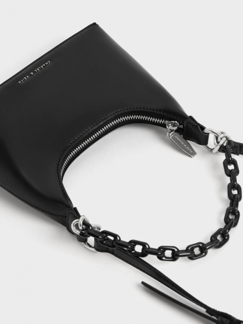 Charles & Keith Koi Chain Handle Skulderveske Svarte | DBVGM2613