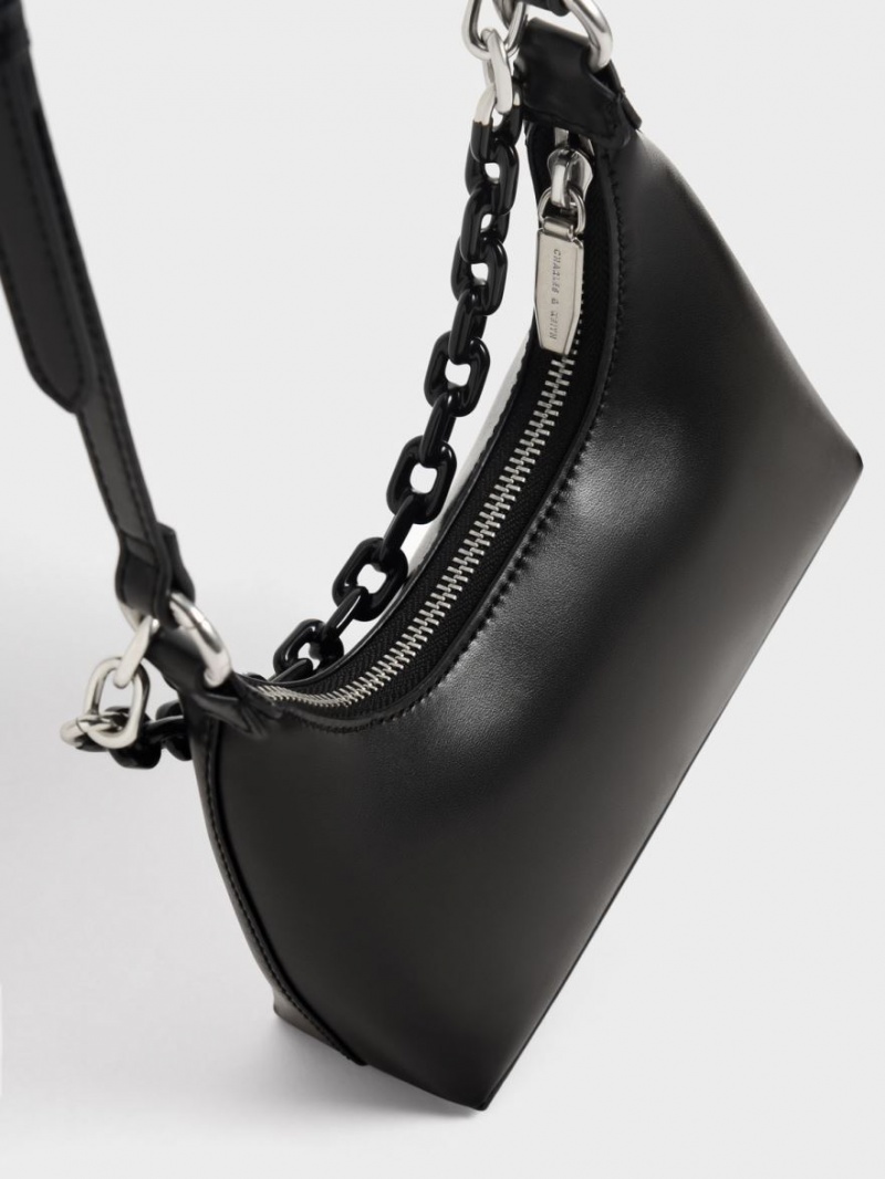 Charles & Keith Koi Chain Handle Skulderveske Svarte | DBVGM2613