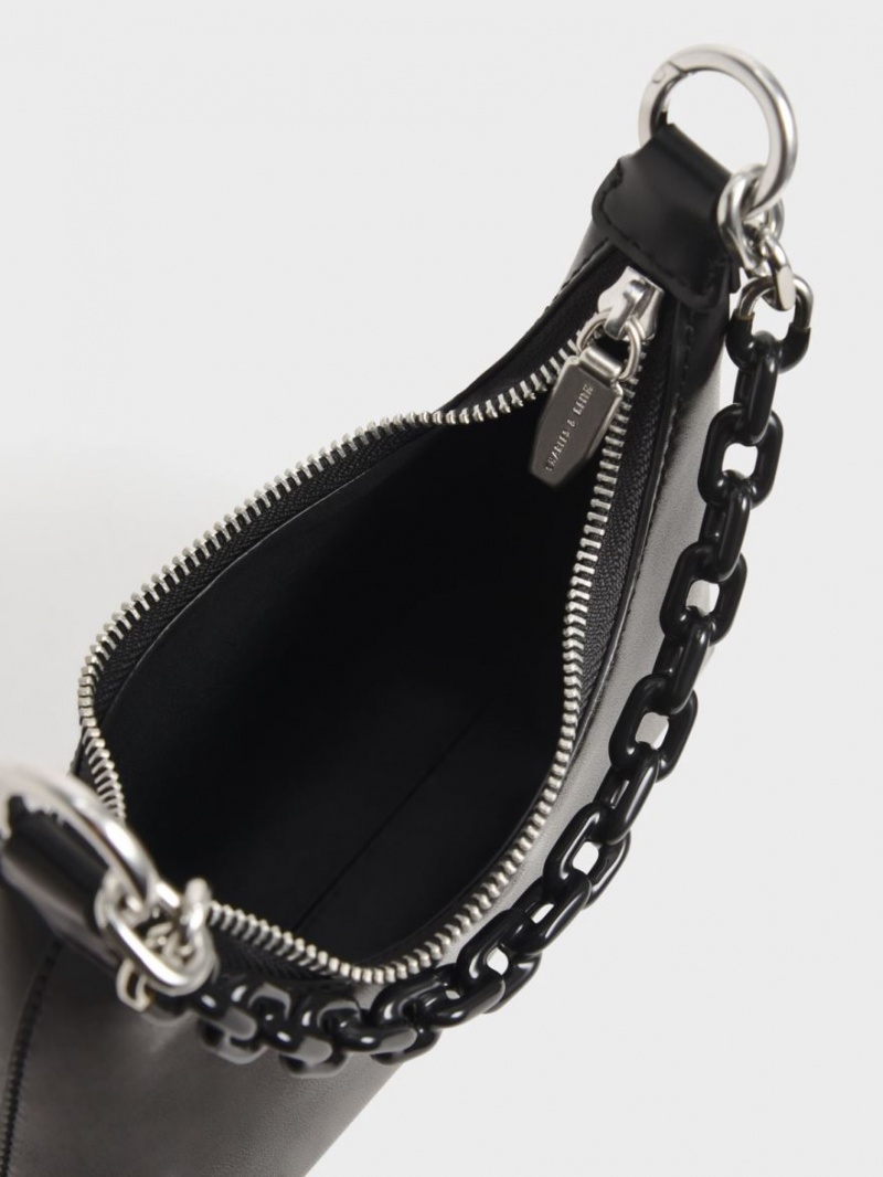 Charles & Keith Koi Chain Handle Skulderveske Svarte | DBVGM2613