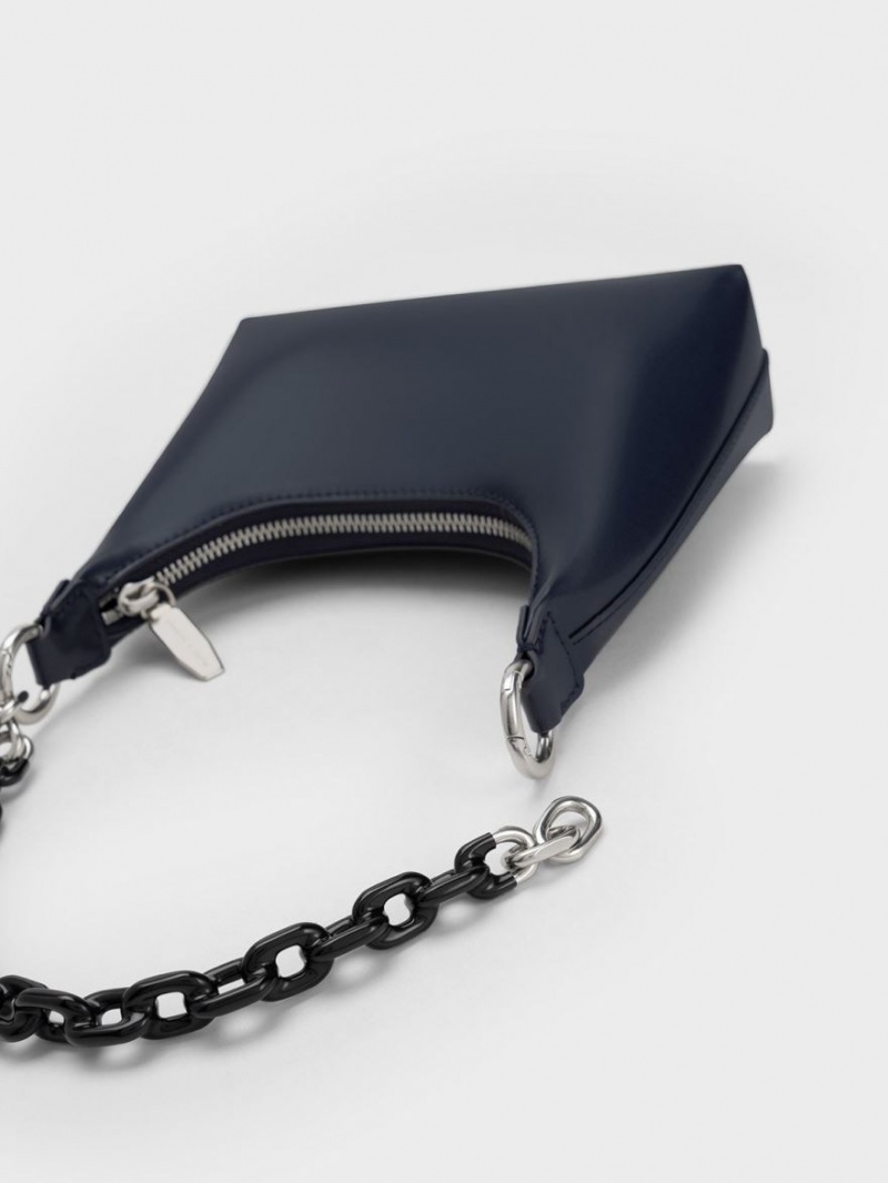 Charles & Keith Koi Chain Handle Skulderveske Marineblå | EBXGR9546