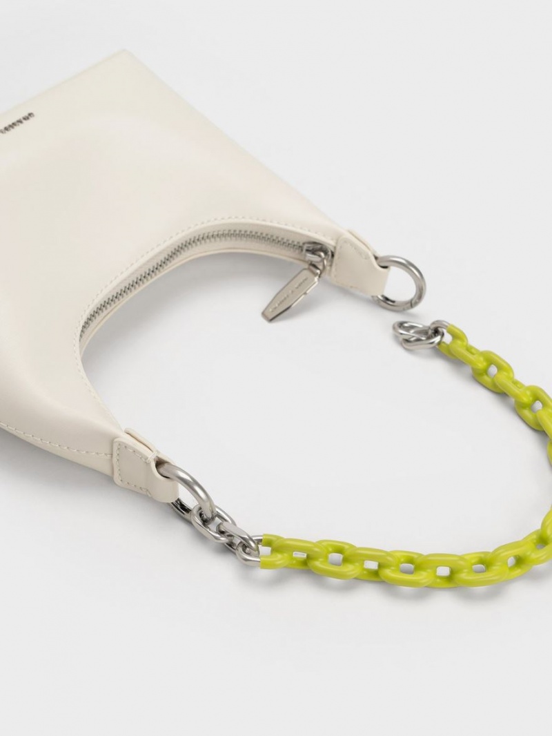 Charles & Keith Koi Chain Handle Skulderveske Pisket Krem | YWJXR9783