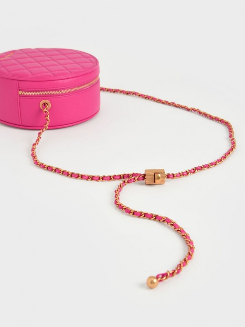 Charles & Keith Kwan Vattert Circle Skulderveske Fuchsia | UFGRO2781