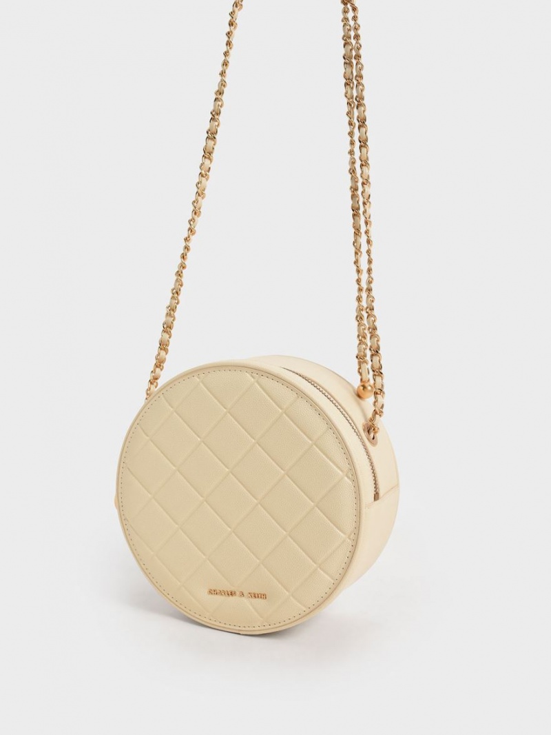 Charles & Keith Kwan Vattert Circle Skulderveske Beige | AIEGZ9842