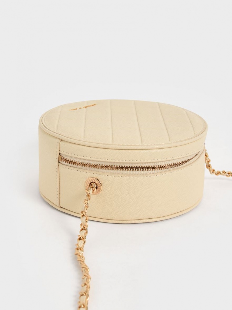 Charles & Keith Kwan Vattert Circle Skulderveske Beige | AIEGZ9842