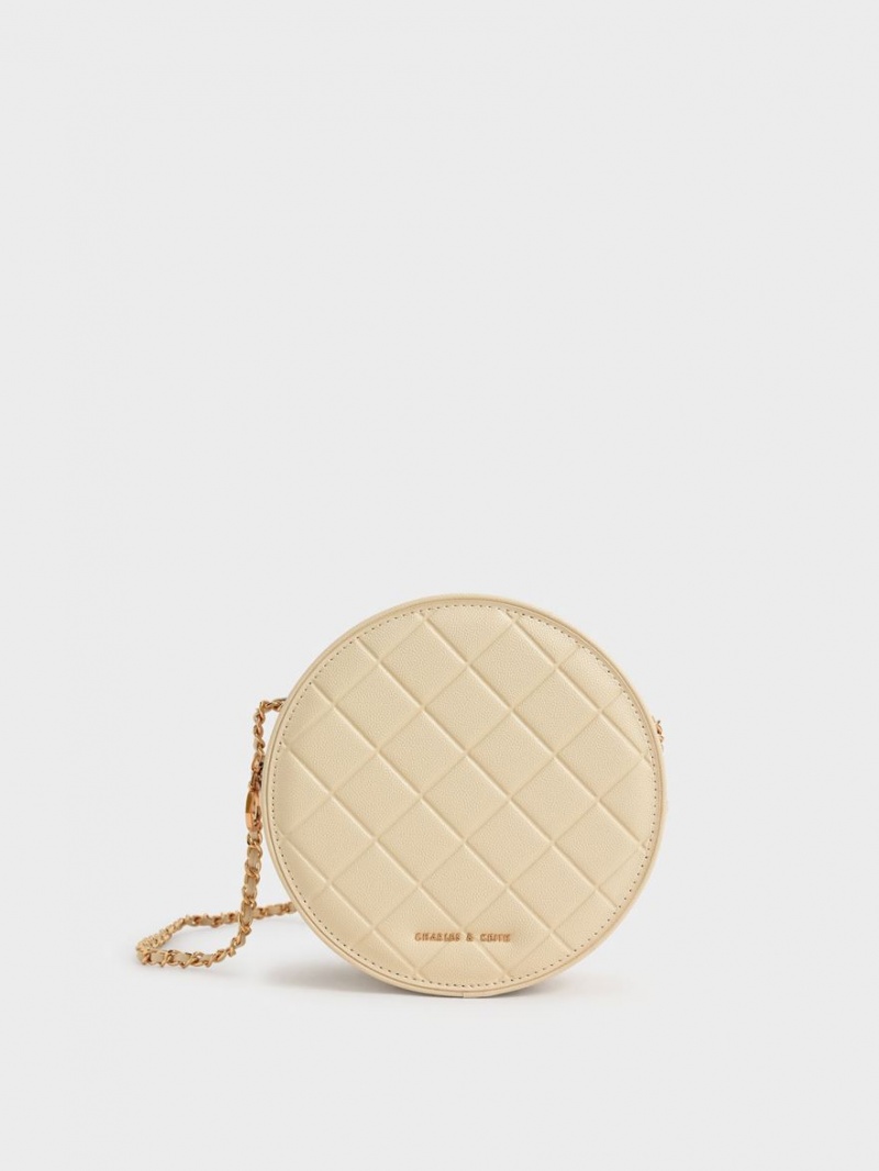 Charles & Keith Kwan Vattert Circle Skulderveske Beige | AIEGZ9842