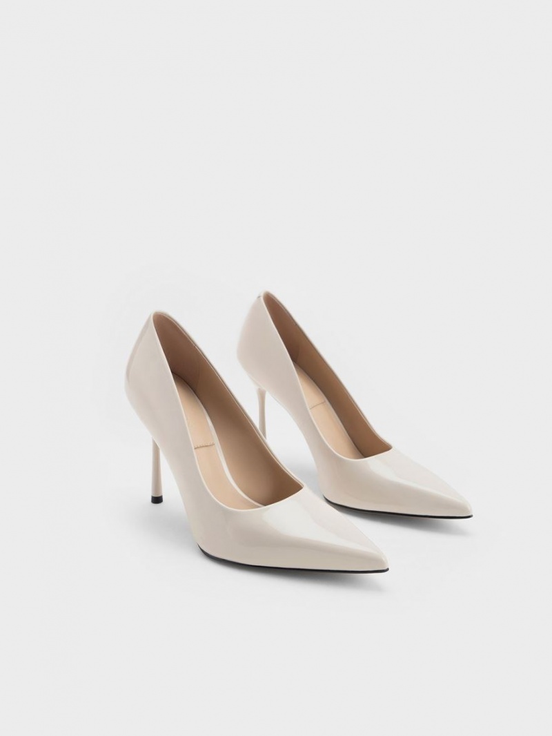 Charles & Keith Kyra Patent Lær Pumps Hvite | RYQHI7084