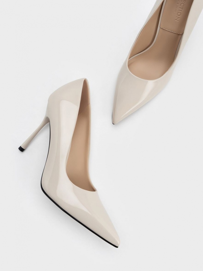 Charles & Keith Kyra Patent Lær Pumps Hvite | RYQHI7084