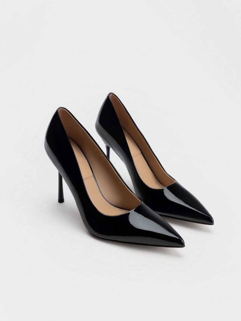 Charles & Keith Kyra Patent Lær Pumps Svarte | XJQED9285