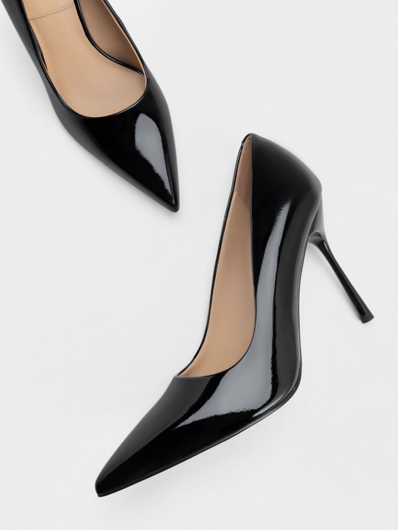 Charles & Keith Kyra Patent Lær Pumps Svarte | XJQED9285