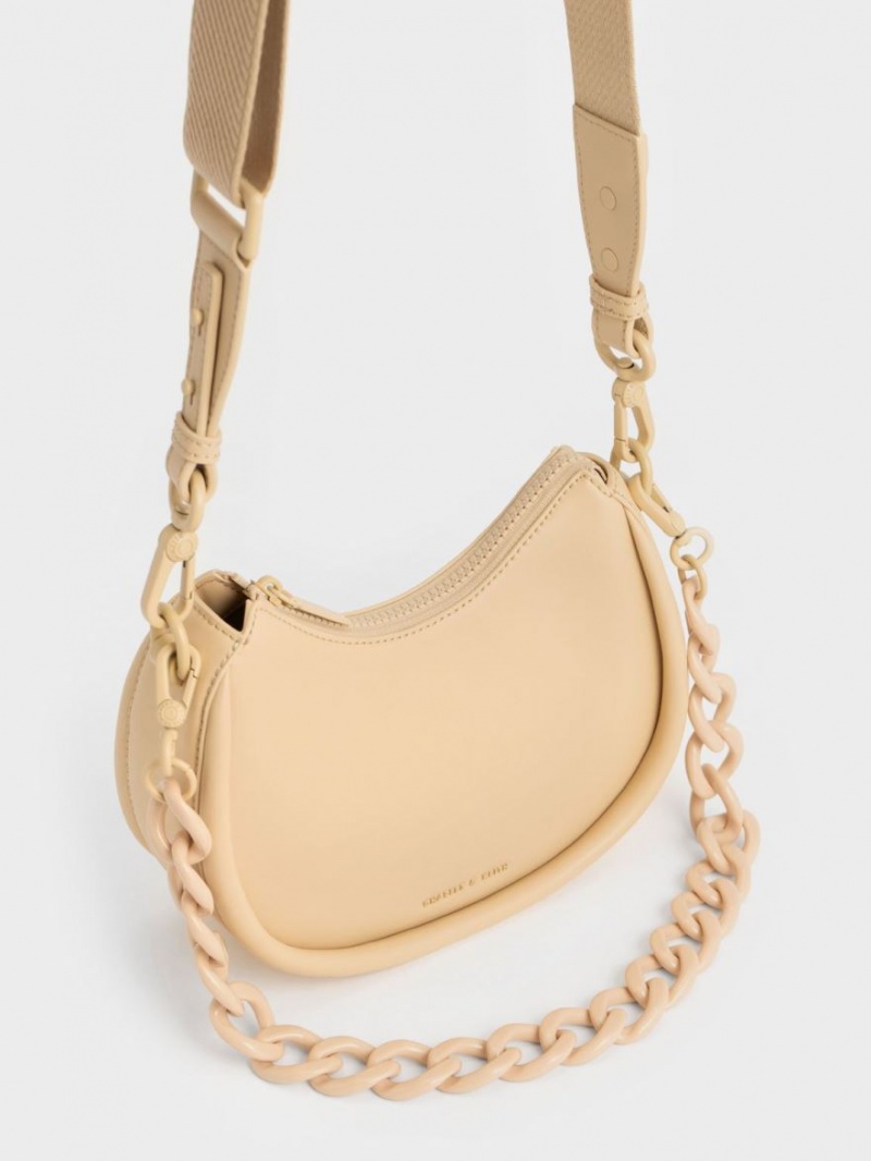 Charles & Keith Lana Curved Skulderveske Beige | UXAOB8472