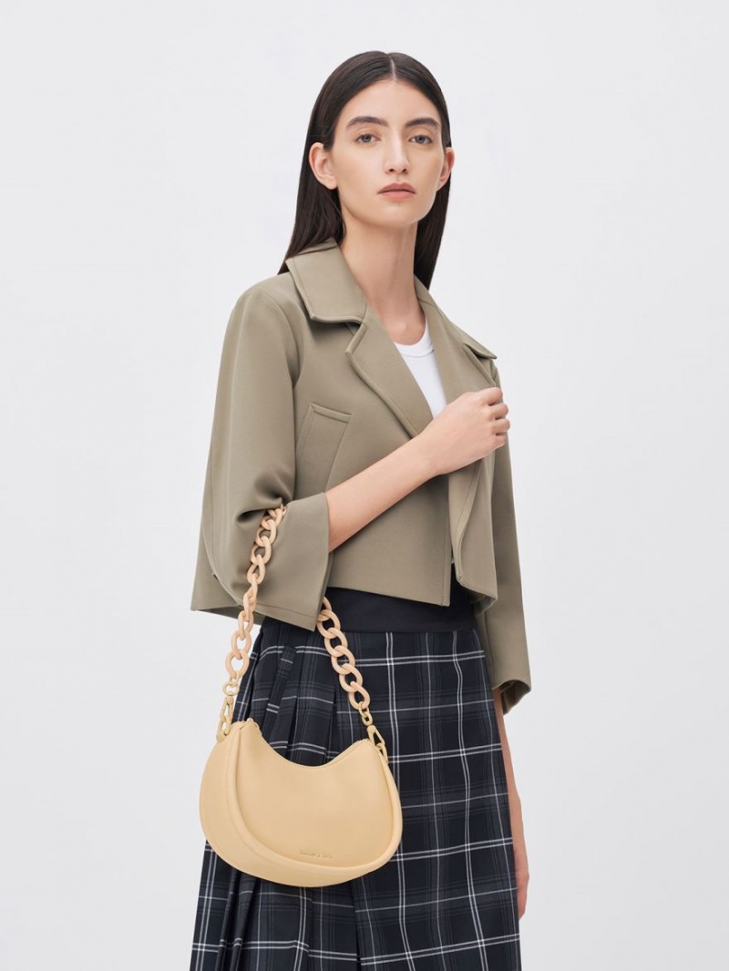 Charles & Keith Lana Curved Skulderveske Beige | UXAOB8472