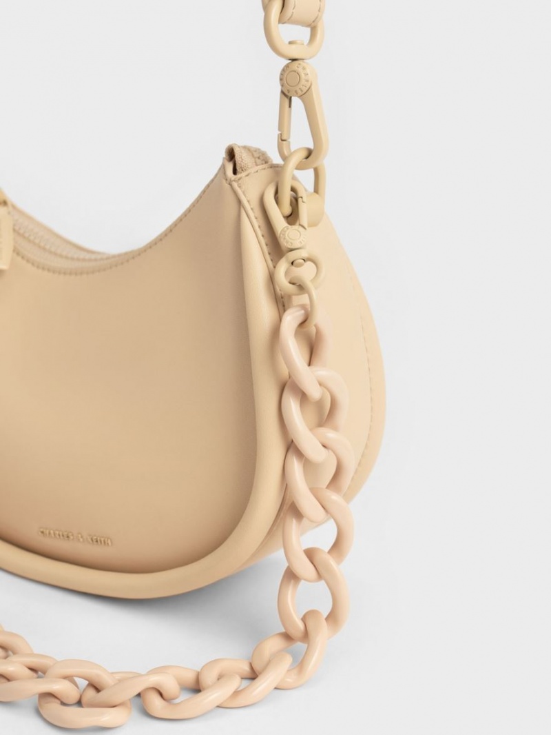 Charles & Keith Lana Curved Skulderveske Beige | UXAOB8472