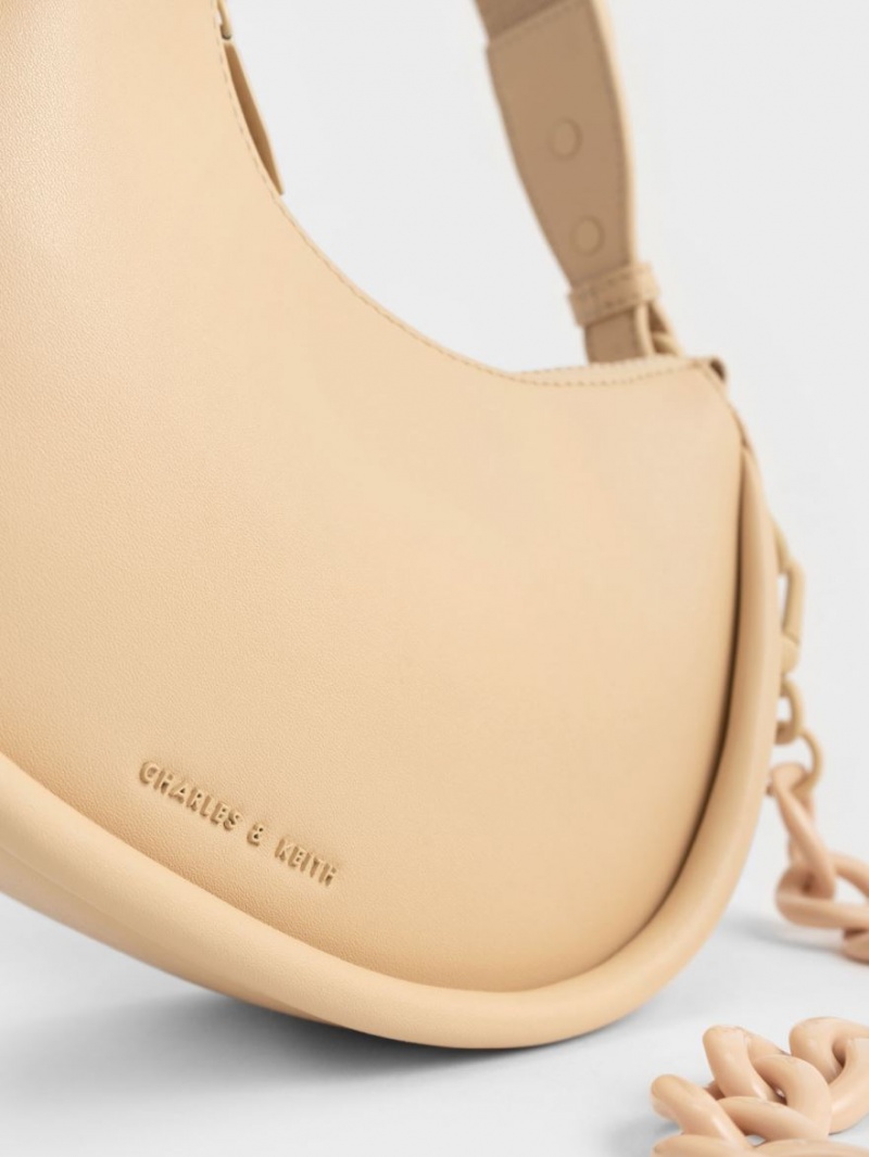 Charles & Keith Lana Curved Skulderveske Beige | UXAOB8472