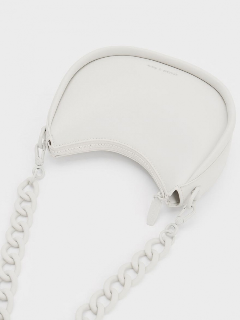 Charles & Keith Lana Curved Skulderveske Hvite | OPNIB2361