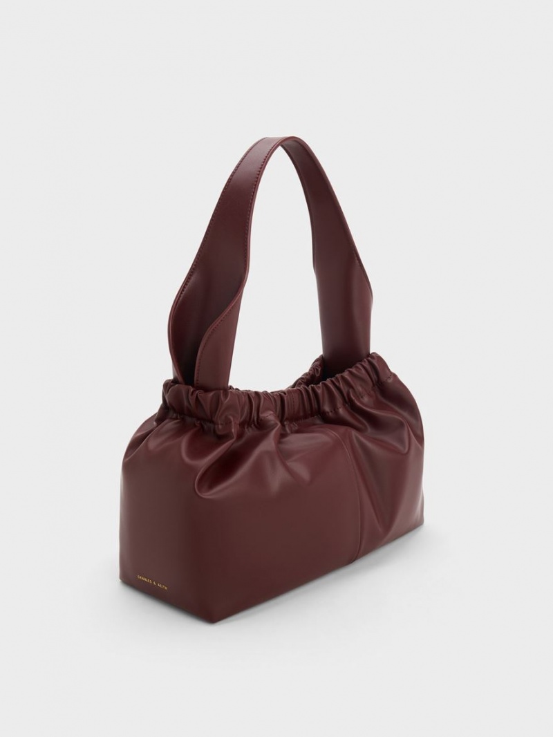 Charles & Keith Large Ally Ruched Slouchy Tote Veske Burgunder | TKJAY0659