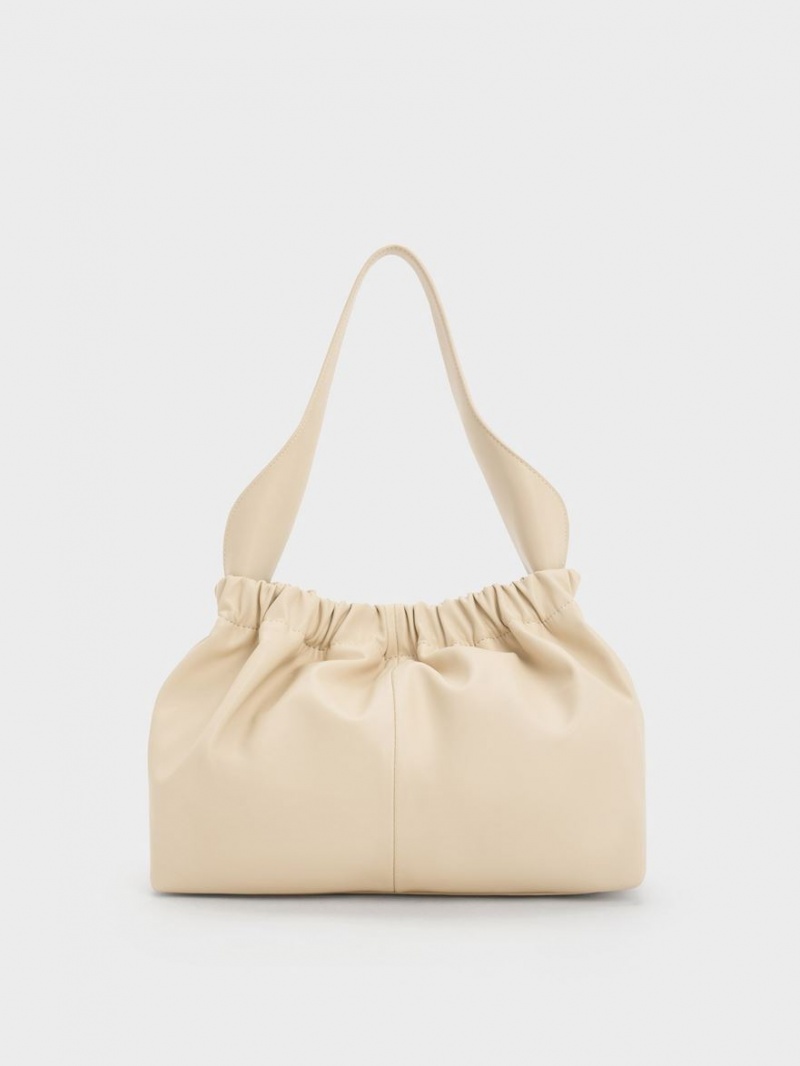 Charles & Keith Large Ally Ruched Slouchy Tote Veske Beige | NYKEB6280