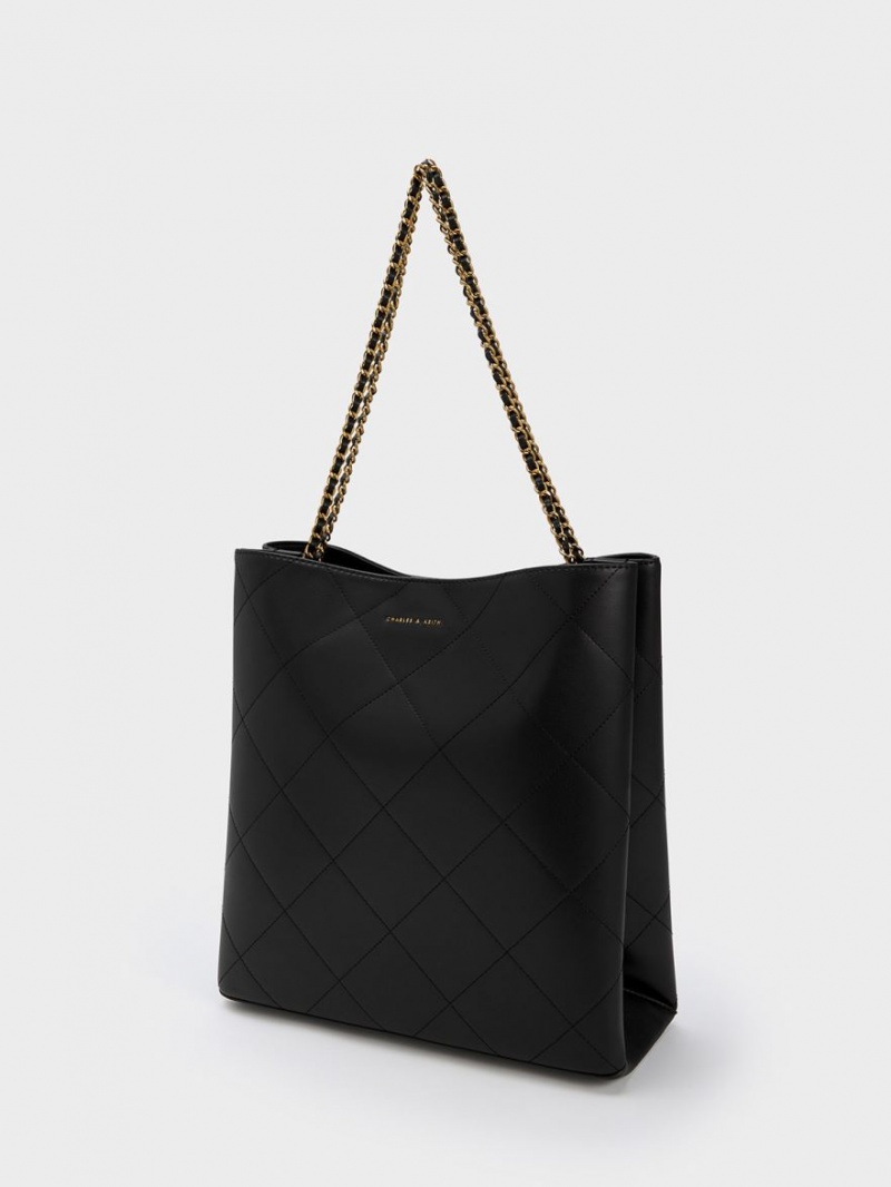 Charles & Keith Leia Braided Handle Tote Veske Svarte | ZQMAR8439