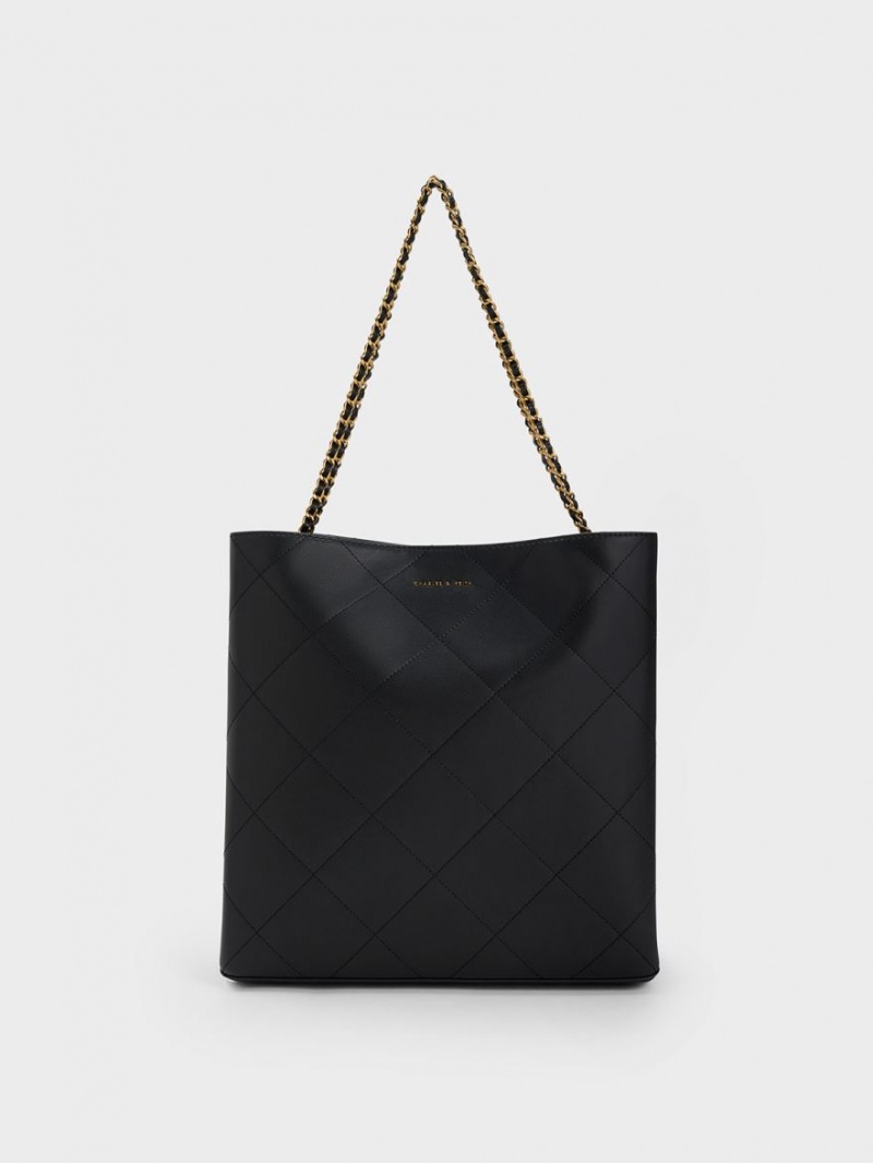 Charles & Keith Leia Braided Handle Tote Veske Svarte | ZQMAR8439