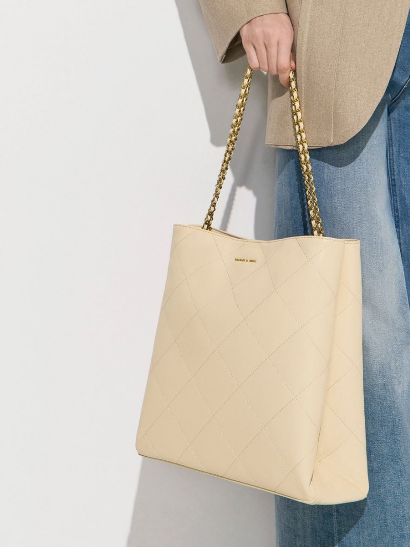 Charles & Keith Leia Braided Handle Tote Veske Beige | ISQGL8032