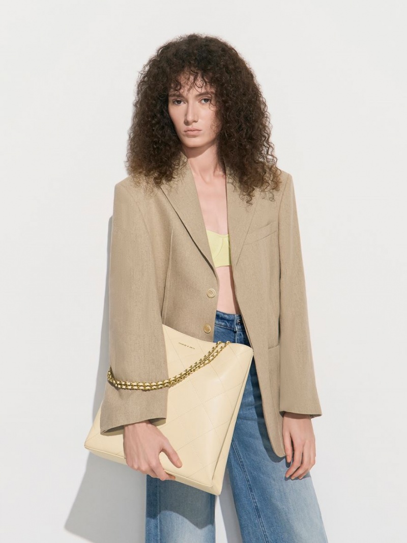 Charles & Keith Leia Braided Handle Tote Veske Beige | ISQGL8032