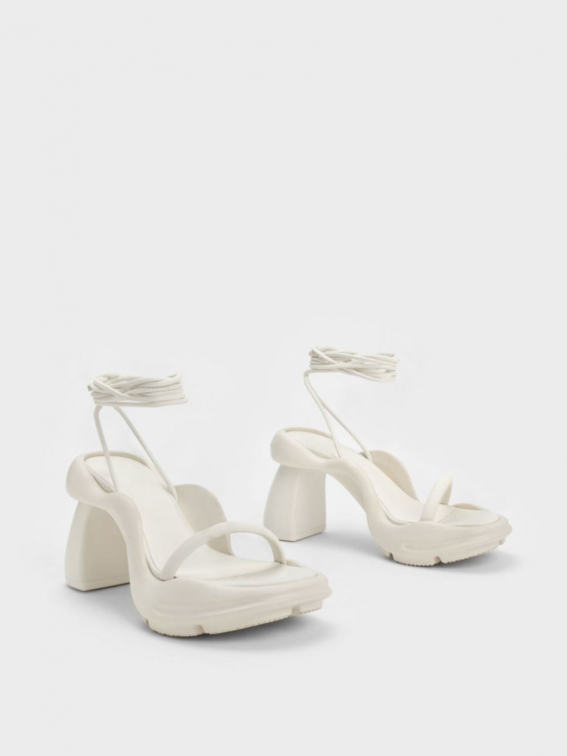 Charles & Keith Leila Tie-Around Sculptural Sandaler med Hæl Pisket Krem | ZOMKY0648