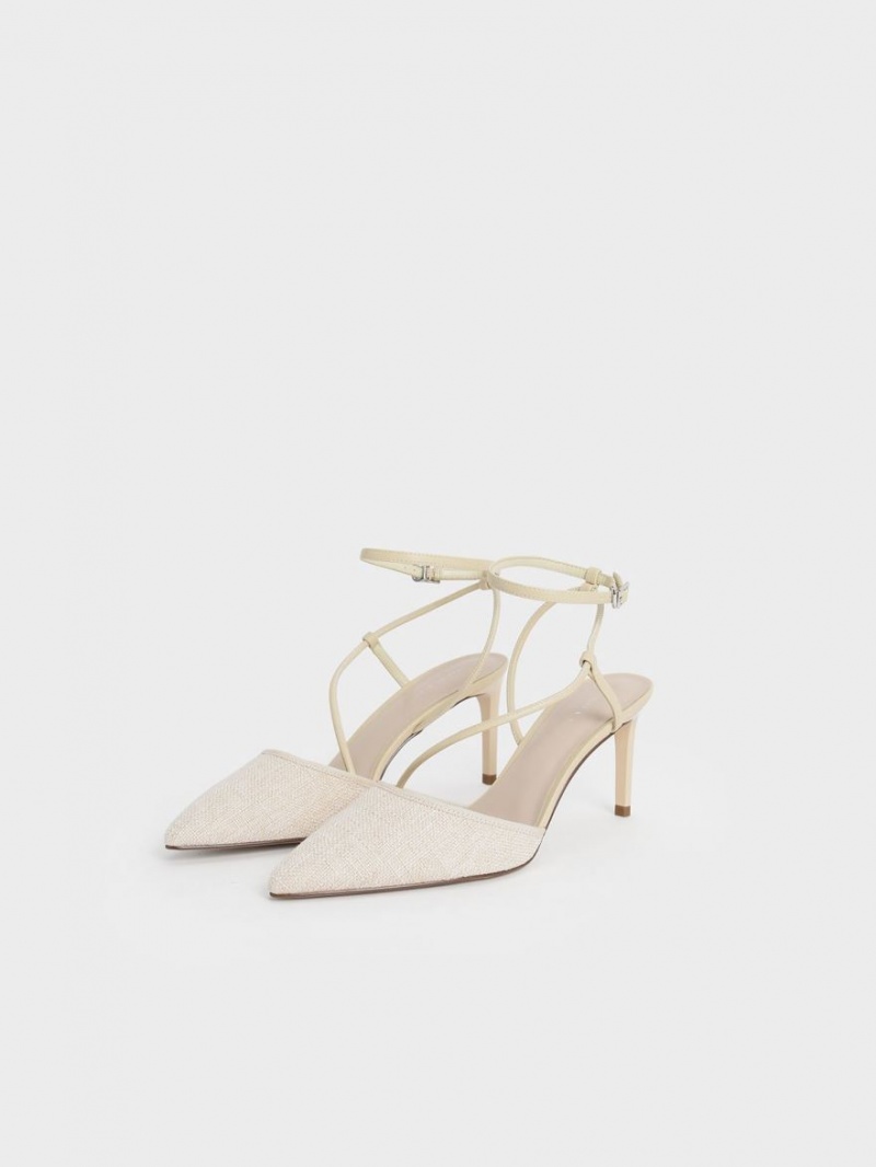 Charles & Keith Linen Asymmetric Pumps Beige | ETWZL0491