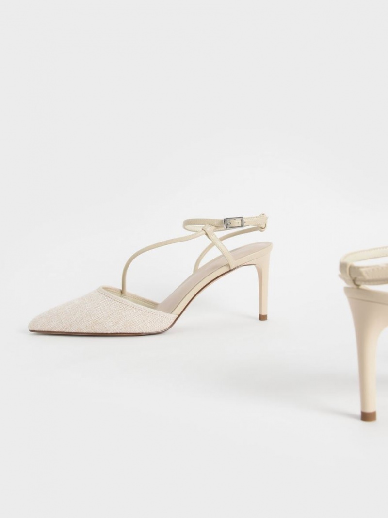 Charles & Keith Linen Asymmetric Pumps Beige | ETWZL0491