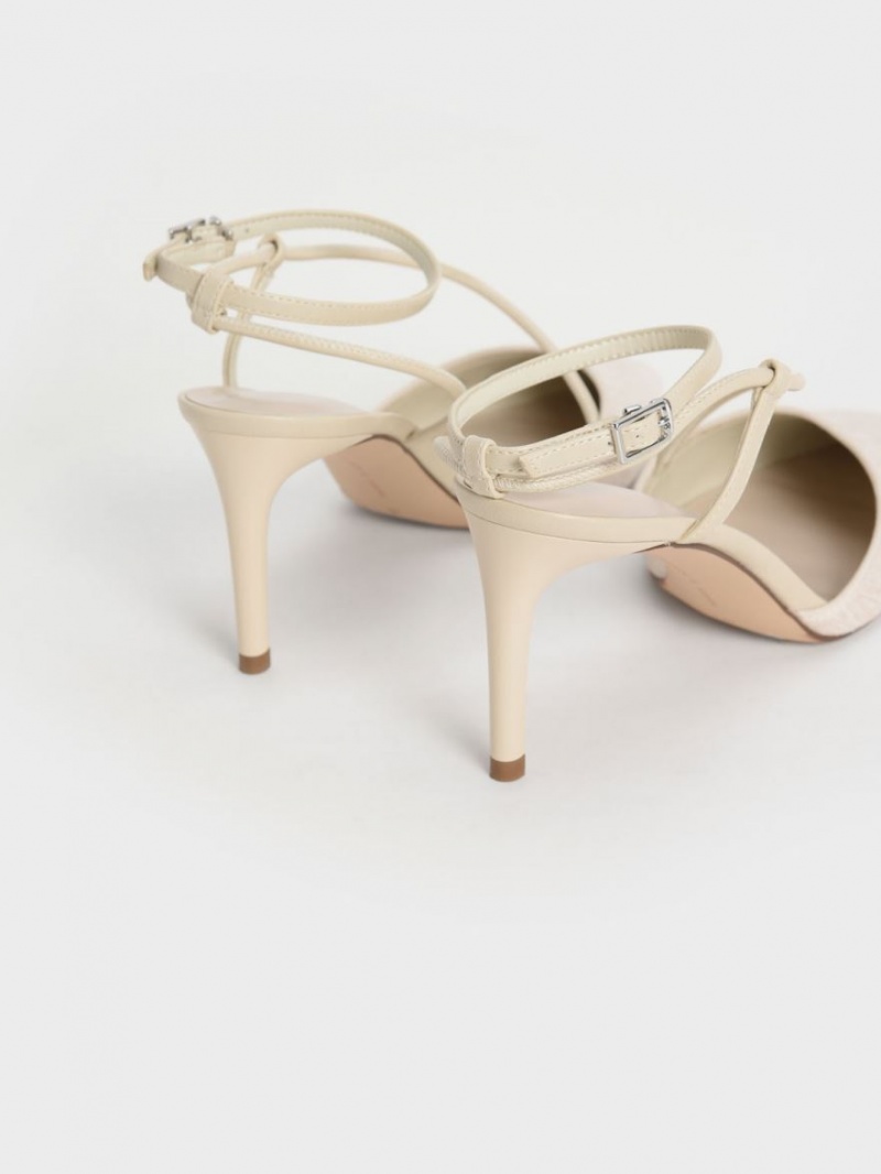 Charles & Keith Linen Asymmetric Pumps Beige | ETWZL0491