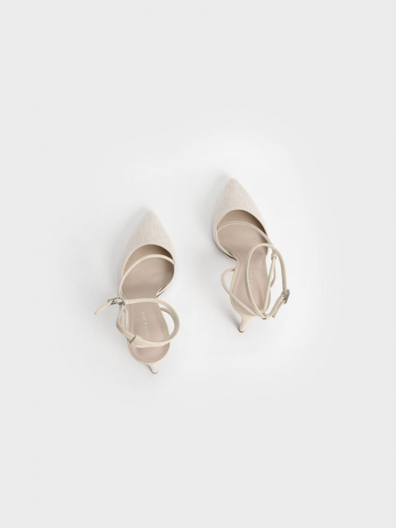 Charles & Keith Linen Asymmetric Pumps Beige | ETWZL0491