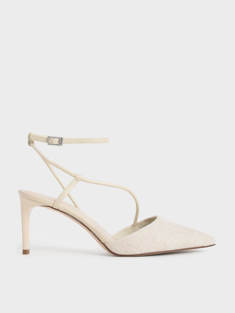 Charles & Keith Linen Asymmetric Pumps Beige | ETWZL0491