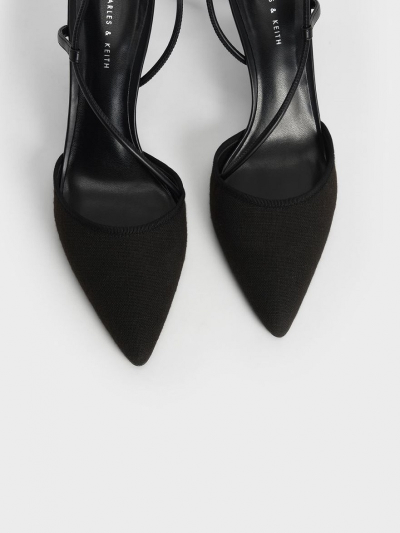 Charles & Keith Linen Asymmetric Pumps Svarte | LPSBG4051