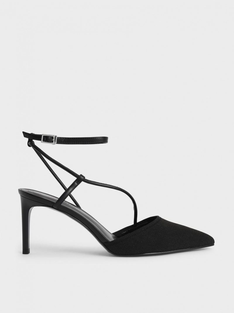 Charles & Keith Linen Asymmetric Pumps Svarte | LPSBG4051